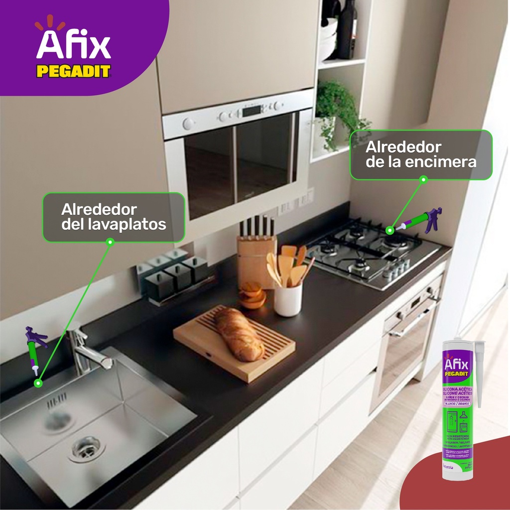 AFIX BAÑO Y COCINA SILICONA ACETICA BLANCA 280ML/267G - Caja de 12