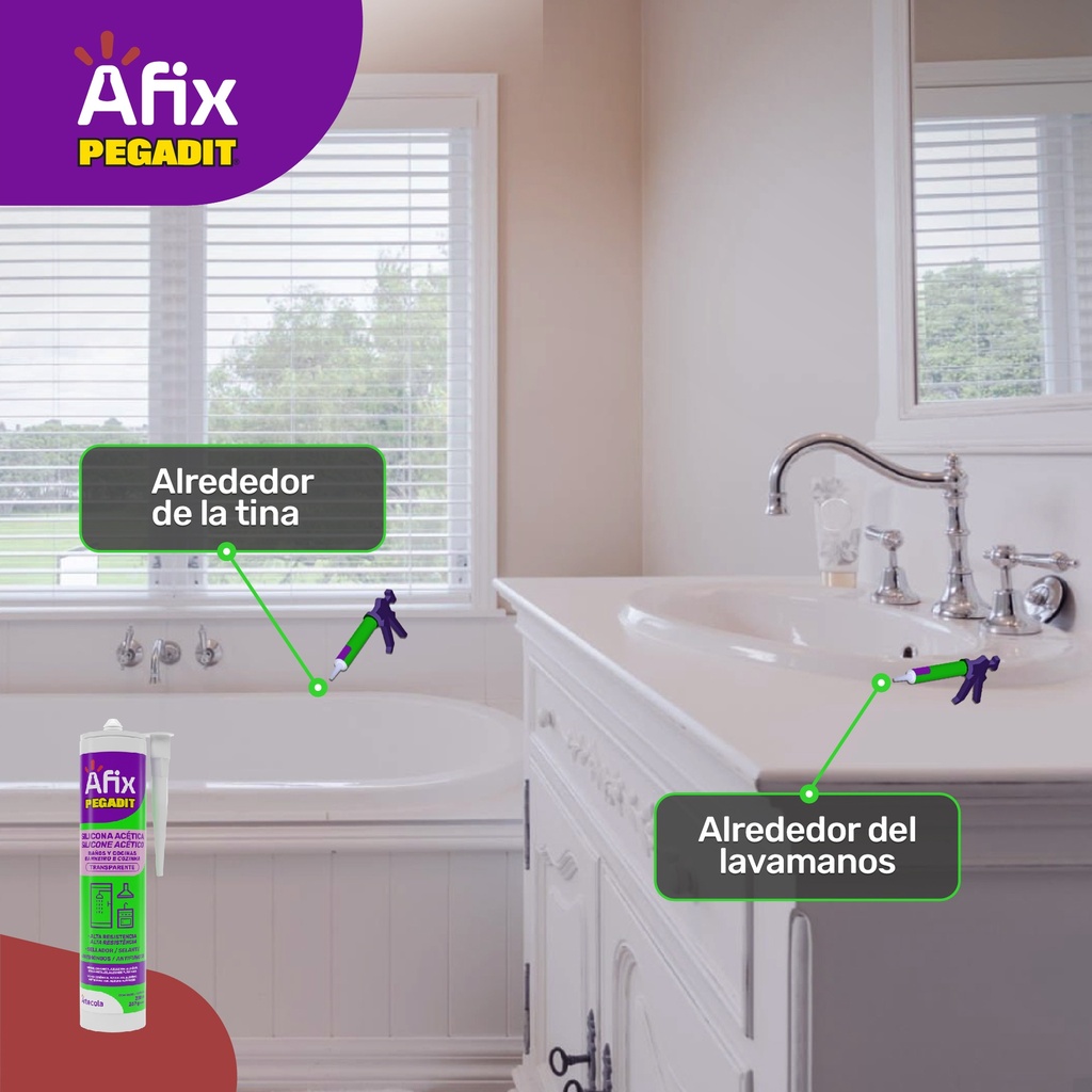 AFIX BAÑO Y COCINA SILICONA ACETICA TRANSP. 280ML/267G - Caja de 12