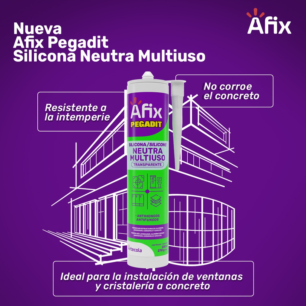 AFIX MULTIUSO SILICONA NEUTRA TRANSPARENTE 250 ML - Caja de 12