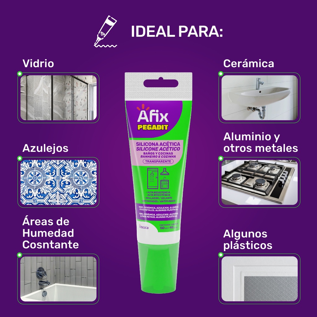AFIX PEGADIT SILICONA BYC TRANSPARENTE X 50ML - Caja de 12