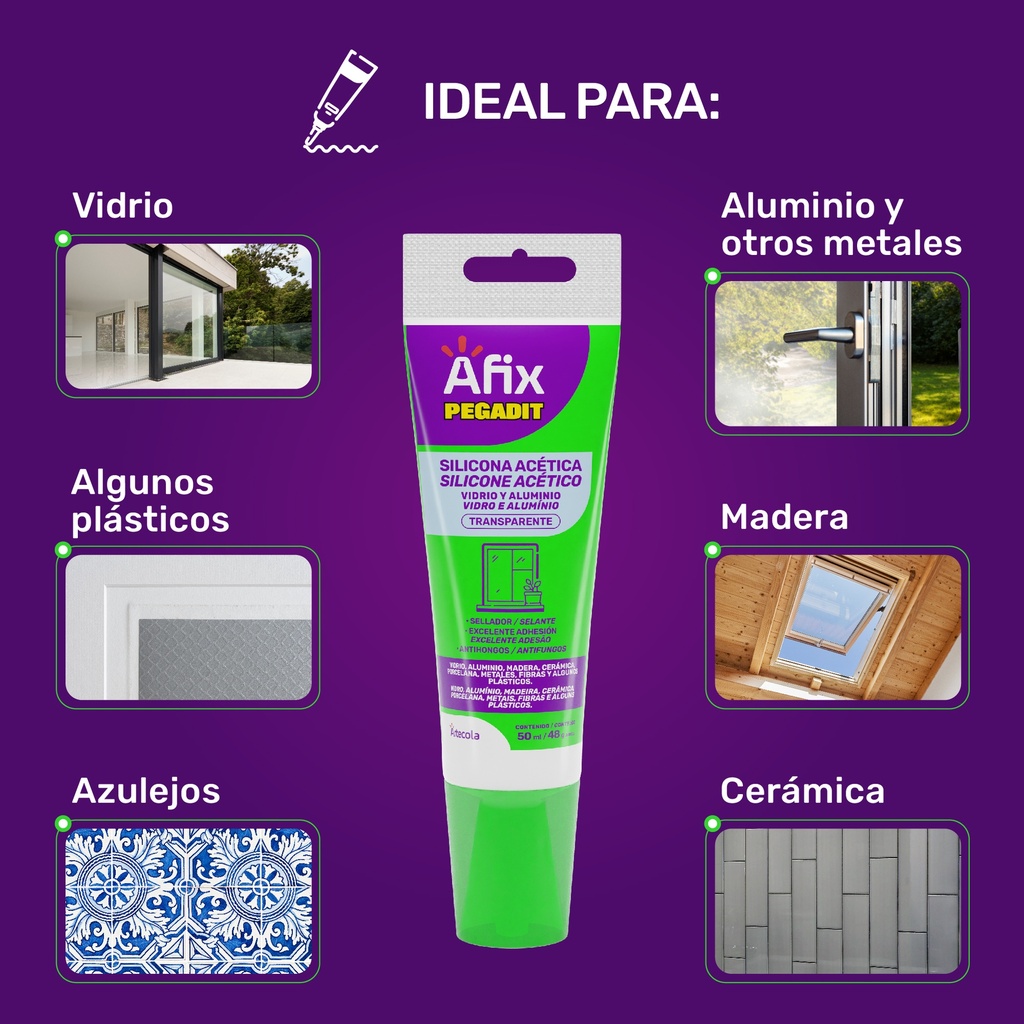 AFIX PEGADIT SILICONA VYA TRANSPARENTE X 50 ML - Caja de 12