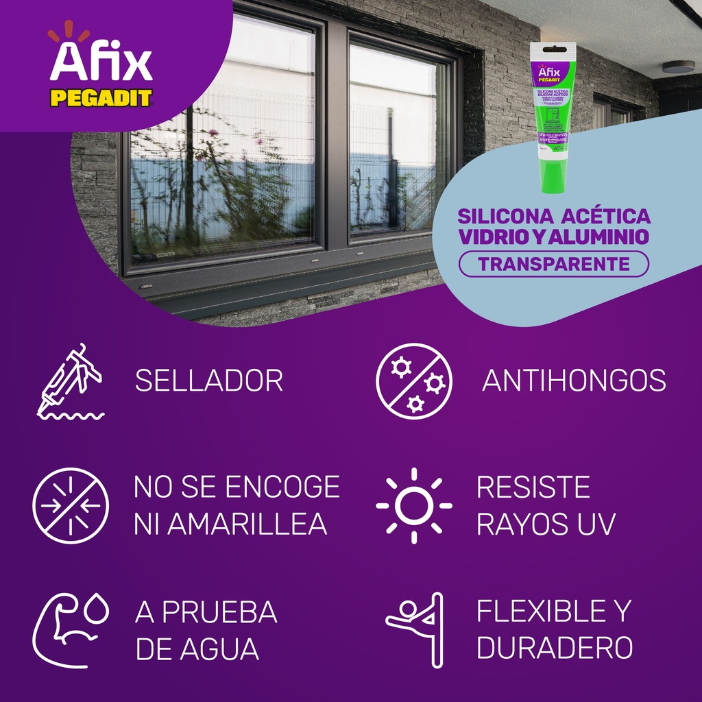AFIX PEGADIT SILICONA VYA TRANSPARENTE X 50 ML - Caja de 12